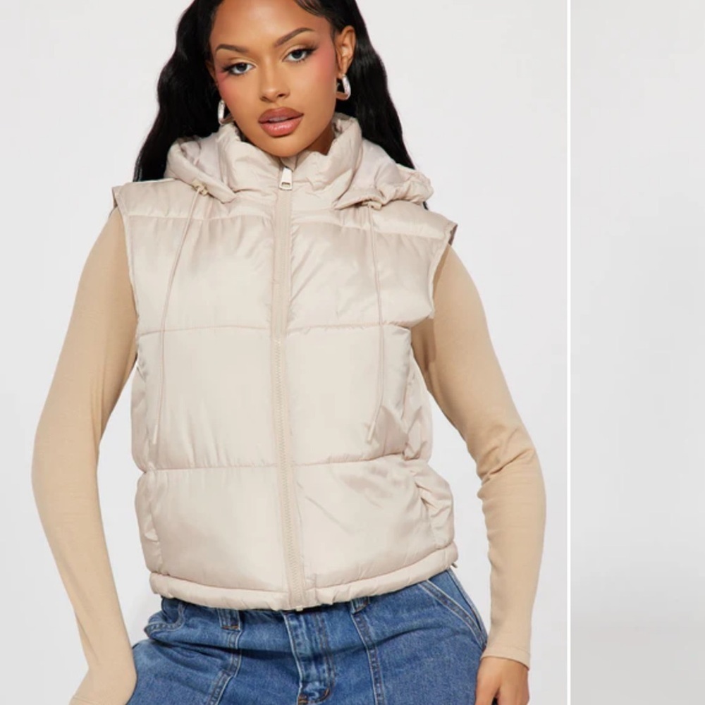Fashion nova Beige Hooded Puffer Vest